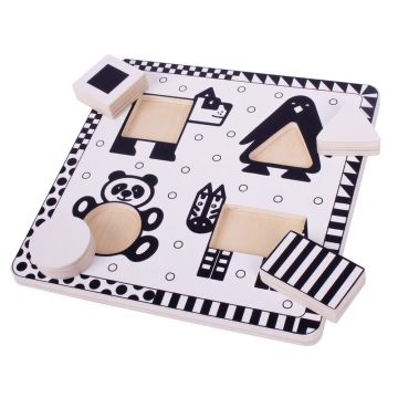 BigJigs - Puzzle alb-negru animale si forme