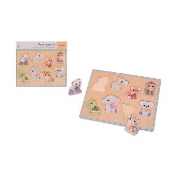 Puzzle, Joueco, Familia Wildies, 8 piese, Din lemn certificat FSC, 30 x 27 cm, 18 luni+, Multicolor