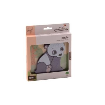 Joueco - Puzzle din lemn certificat FSC, Familia Wildies, Panda, 15x18.5 cm, 12 luni+,4 piese, Multicolor