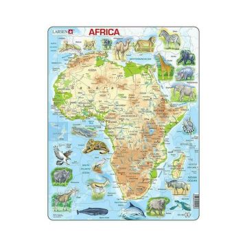 Larsen - Puzzle maxi Harta Africii cu animale, orientare tip portret, 63 de piese,