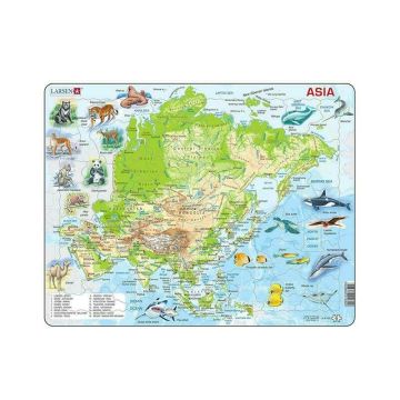Larsen - Puzzle maxi Harta Asiei cu animale, orientare tip vedere, 63 de piese,