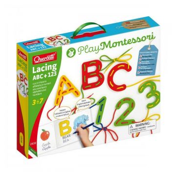 Joc cu sireturi Montessori ABC+123