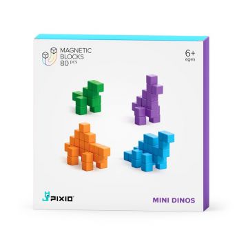 Pixio - Set joc constructii magnetice Mini Dinos, 80 piese, aplicatie gratuita iOS sau Android