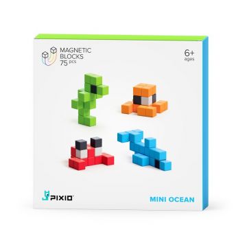 Pixio - Set joc constructii magnetice Mini Ocean, 75 piese, aplicatie gratuita iOS sau Android