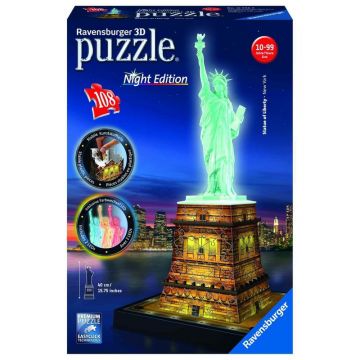 Puzzle 3D Luminos Statuia Libertatii, 108 Piese