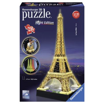 Ravensburger - Puzzle 3D Turnul Eiffel noaptea, 216 piese