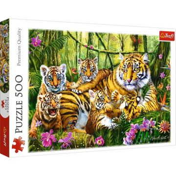Trefl - Puzzle animale Familie de tigri , Puzzle Copii, piese 500, Multicolor