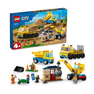 Lego City Camioane de constructie si macara cu bila pentru demolari 60391