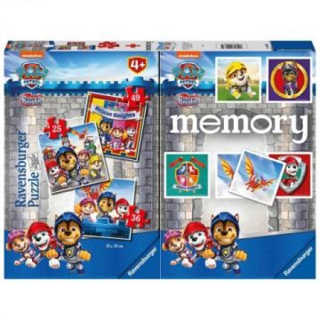 Puzzle + Joc Memory Patrula Catelusilor, 25 36 49 Piese