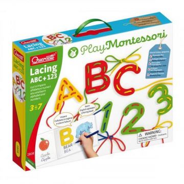 Joc cu sireturi Montessori ABC+123