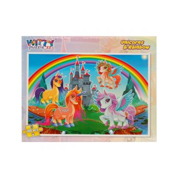 Puzzle Witty Puzzlezz, 100 piese, Unicorni si curcubeu