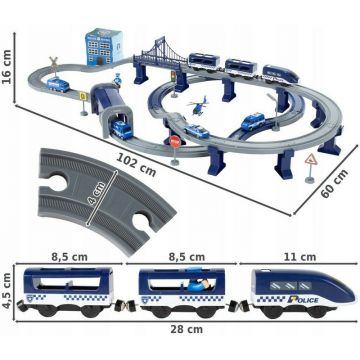 MalPlay Tren electric de politie cu vehicule si elicopter set din mai multe piese pod sectie de politie