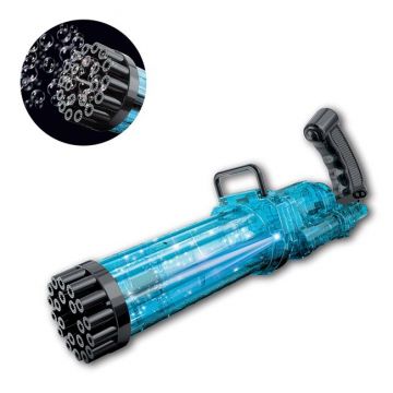 Aparat de facut baloane cu lumini si solutie,21 gauri,albastru,Bubble Power Gun Fun,+4 ani