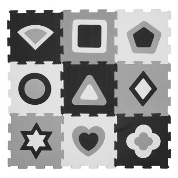 Covor de joaca tip puzzle,forme geometrice,spuma,ab negru,9 piese