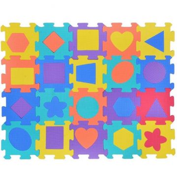 Covor de joaca tip puzzle,forme geometrice,spuma,multicolor,20 piese