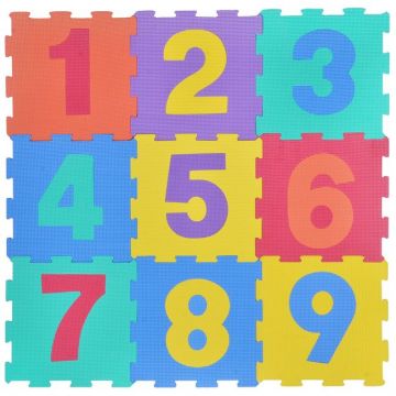 Covor de joaca tip puzzle,numere,spuma,multicolor,9 piese