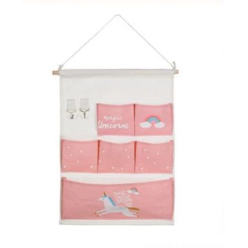 Husa de perete pentru organizare si depozitare, Design Unicorn, Roz,34x47 cm