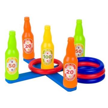 Joc de aruncat cu sticle din plastic colorate si 4 inele