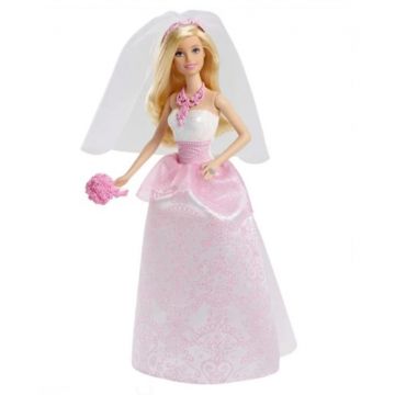 Papusa Barbie Mireasa cu voal si buchet de flori