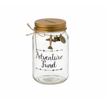 Pusculita Adventure Fund, tip borcan, Sticla,8x14 cm