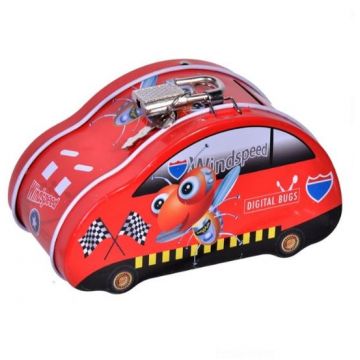 Pusculita din metal cu lacat si cheita, Design Masinuta, 10x6 cm, Multicolor