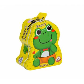 Pusculita din metal cu lacat si cheita Happy Frog, Multicolor, 9x5x10 cm,