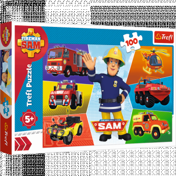 Puzzle carton 100 piese Pompierul Sam cu vehicule,+5 ani