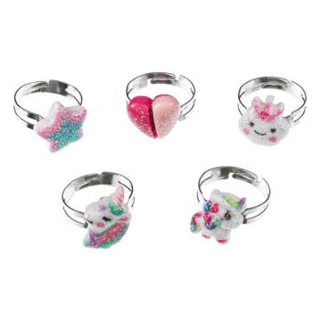 Set 5 inele reglabile glitter pentru fetite,1 cm