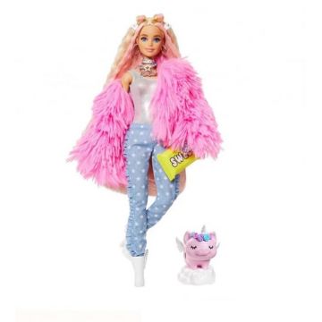 Set Barbie Extra Fluffy cu jacheta roz si unicorn