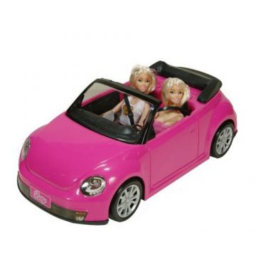 Set de joaca, masina decapotabila, roz cu 2 papusi blonde