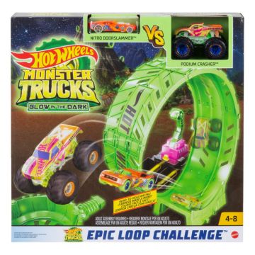 Hot Wheels Monster Truck Pista Cascadorilor in Bucla Fosforescenta