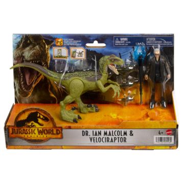 Jurassic World Dominion - Set Figurine Dr. Ian Malcolm si Velociraptor