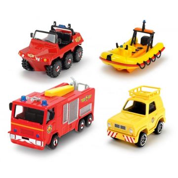 Pompierul Sam Set 4 Vehicule Metal cu Barca 1:64
