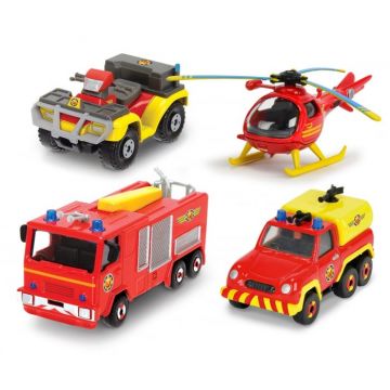 Pompierul Sam Set 4 Vehicule Metal cu Elicopter 1:64