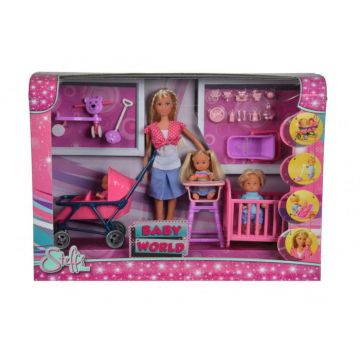 Set Papusa Steffi cu 3 Bebelusi si Accesorii