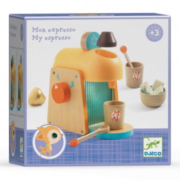 Espressor de cafea din lemn pentru copii cu accesorii incluse