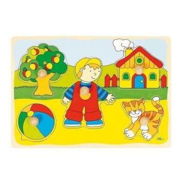 Goki - Puzzle din lemn Baietel si Pisicuta