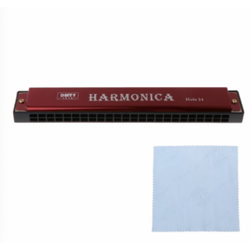 Muzicuta Harmonica cu 24 tonuri, din metal, rosu