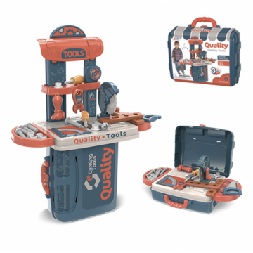 Set de bricolaj copii tip geanta transformabila in banc de scule