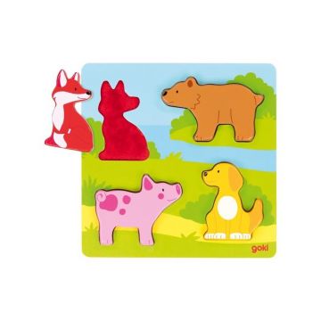 Goki - Puzzle din lemn Animale Set tactil si indemanare pentru bebelusi Puzzle Copii, piese5
