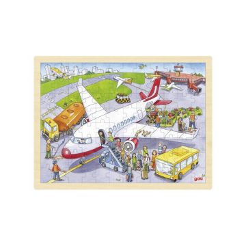 Goki - Puzzle din lemn Pe pista aeroportului Incastru Puzzle Copii, piese96