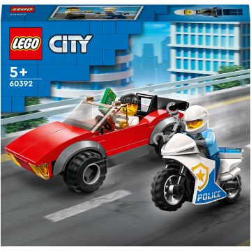 LEGO® City - Politist pe motocicleta in urmarirea unei masini 60392, 59 piese, Multicolor