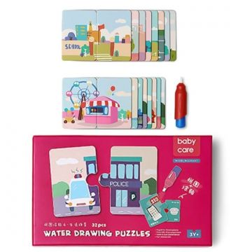 Set 16 puzzle cu 2 piese mari si de colorat cu apa, 32 piese - Viata in oras