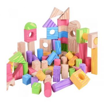 Set piese constructie din spuma, Multicolor + lemn, 100 de piese XL