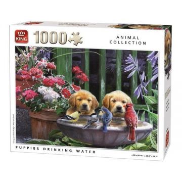 Puzzle 1000 piese, puppies Drinking, Water