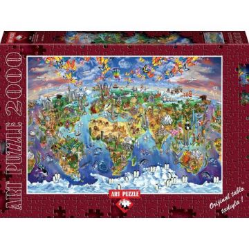 Puzzle 2000 piese - World Wonders Illustrated Map-MARIA RABINKY
