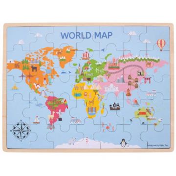 Puzzle din Lemn BigJigs Toys Harta Lumii 35 piese