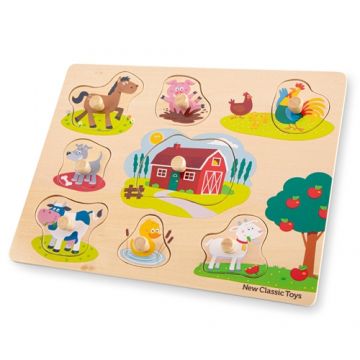 Puzzle din Lemn New Classic Toys Ferma, 9 piese