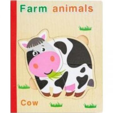 Carte 6 puzzle din lemn - Animalele de la ferma 2, 7Toys