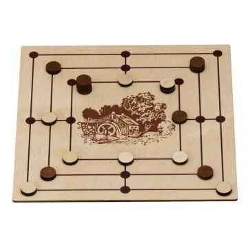 Joc tintar, moara din lemn, piese maro-natur, 24.5 x 24.5 cm